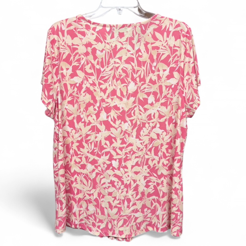 Lane Bryant Pink Floral Draped V-Neck Top Short Sleeve Stretch Size 14/16 - Picture 7 of 8